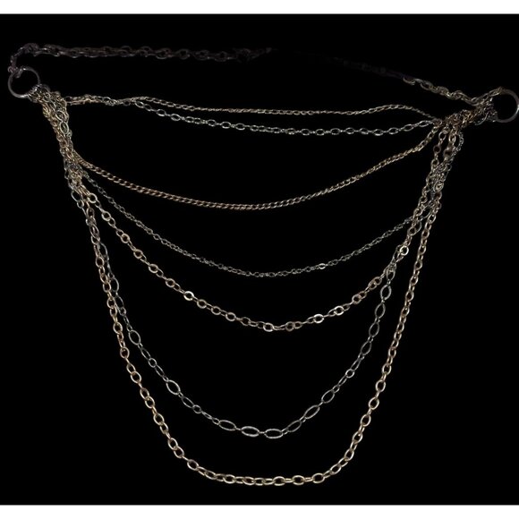 Antiqued Gold Tone Multilayer Chain Necklace - Picture 2 of 6